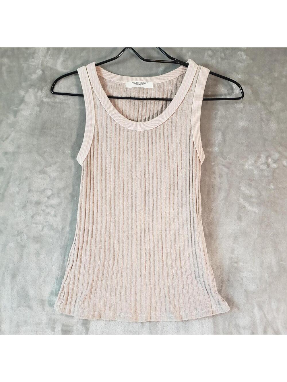 Project Social T Ribbed Knit Sleeveless Tank Top Light Pink Round Neck Size S - Picture 1 of 5